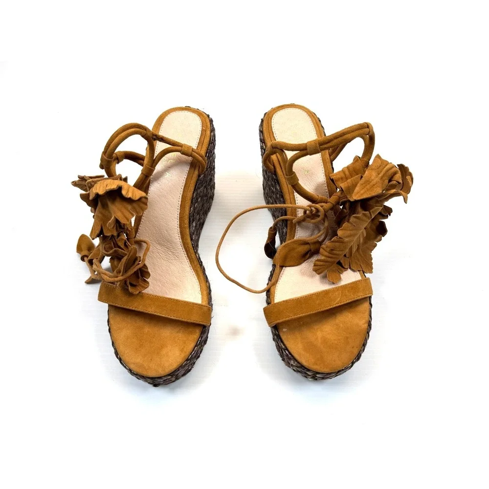 Cecilia NY Espadrille‎ Wedge Sandals Women 8.5 EUC $245 Leather Art to Wear